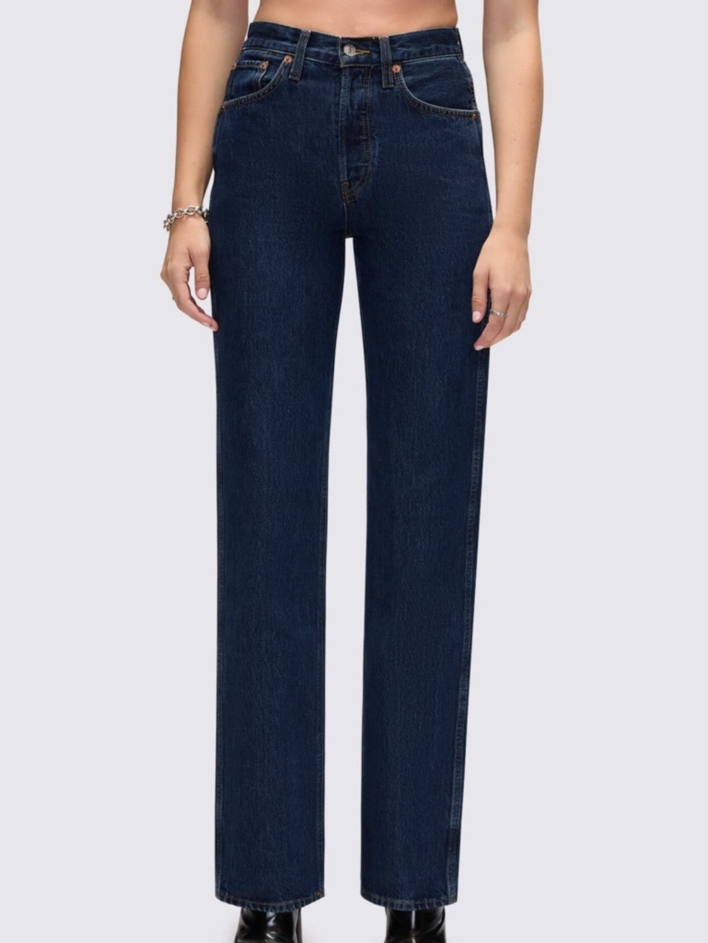 Re/Done Drainpipe Super High Waist Straight Leg Jeans Dark Wash Denim Size 28